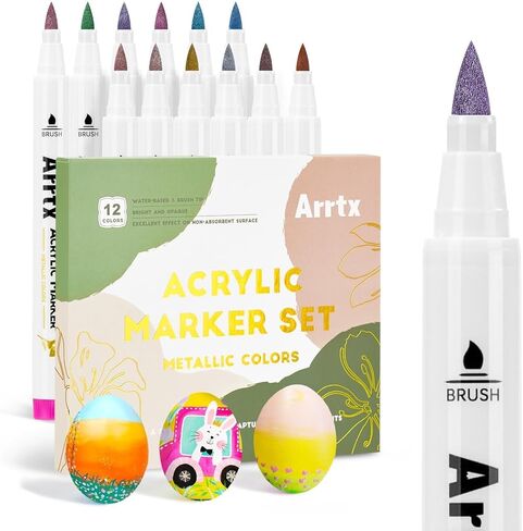 Arrtx 30 Colors Acrylic Paint Pens for Rock Painting, Extra Brush Tip, Water Based Paint Markers for Stone, Glass, Easter Egg, Wood and Fabric Painting-No Toxic,No Odor in Kuwait
