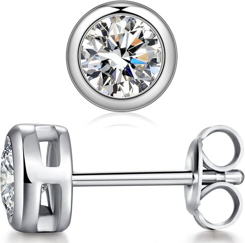 925 Sterling Silver Bezel Stud Earrings for Women Hypoallergenic Cubic Zirconia Stud Earrings for Unisex in Kuwait