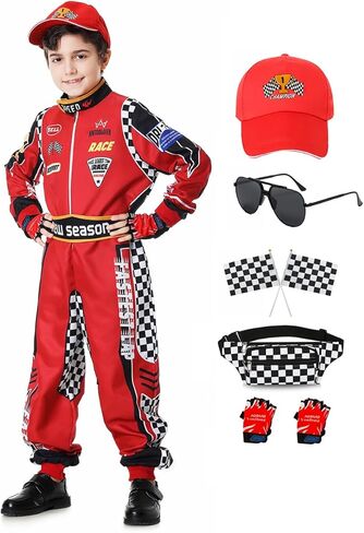Race Car Driver Costume Boys Racer Jumpsuit Kids Disfraz de Carro para Niño with Sunglasses for Toddler Halloween in Kuwait
