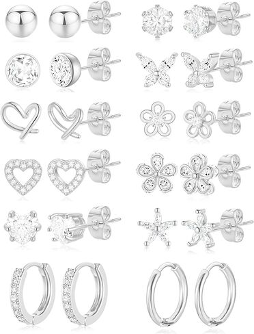 مجموعة 12 زوجًا من الأقراط الذهبية الصغيرة للنساء 20 جرام مطلية بالذهب والفضة ولا تسبب الحساسية من الفولاذ الجراحي تشيكوسلوفاكيا أقراط هوجي على شكل زهرة قلب على شكل فراشة ونجمة كرة مداخن الغضروف الحلزون in Kuwait