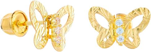 14k REAL Yellow Gold Diamond Cut Butterfly Stud Earrings with Screw Back in Saudi Arabia