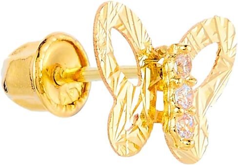 14k REAL Yellow Gold Diamond Cut Butterfly Stud Earrings with Screw Back in Saudi Arabia