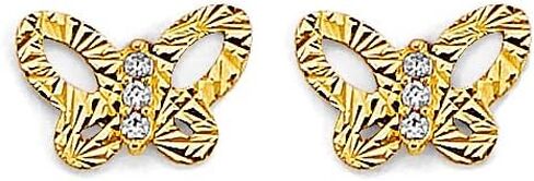 14k REAL Yellow Gold Diamond Cut Butterfly Stud Earrings with Screw Back in Saudi Arabia