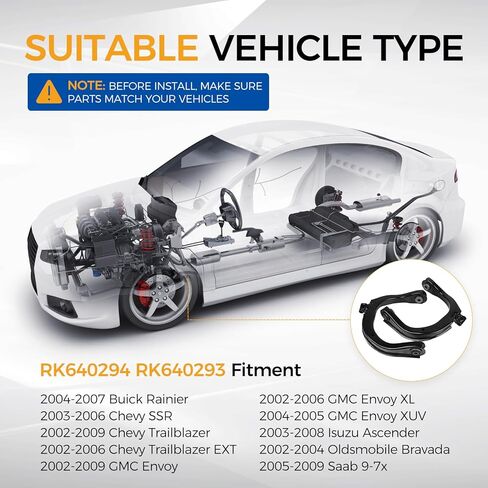 RK640294 RK640293 ذراع التحكم العلوي الأمامي مناسب لـ 02-06 Chevy Trailblazer EXT&GMC Envoy XL، XUV 04-05، 02-09 Trailblazer&Envoy، Buick Rainier 04-07، SSR 03-06، Ascender 03-08، Bravada 02-04، 9-7x 05-09 in Kuwait