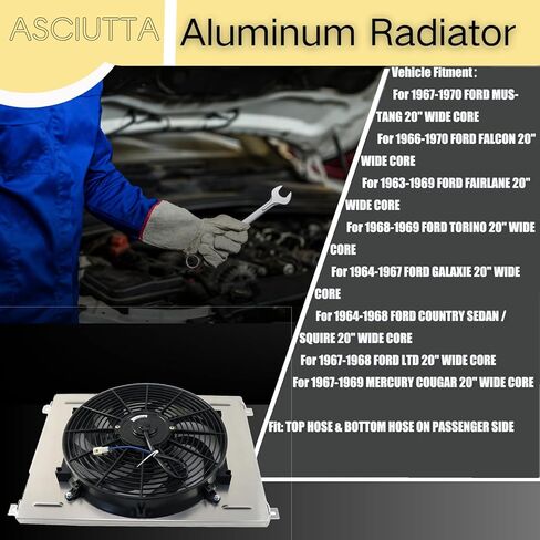 Aluminum shroud fan For 1963-1970 69 Ford FAIRLANE Mustang FALCON Electric Fan with Thermostat Temperature Relay Kit in Kuwait