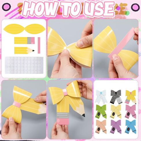 Pastel Bow Classroom Decor Paper Bow Bulletin Board End of Year Classroom Door Decor Pencil Crayon Coquette Teacher Banner for Bulletin Board Graduation Chalkboard Decors(54 Pcs,Pastel) in Saudi Arabia
