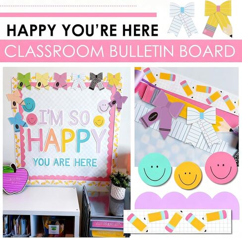 Pastel Bow Classroom Decor Paper Bow Bulletin Board End of Year Classroom Door Decor Pencil Crayon Coquette Teacher Banner for Bulletin Board Graduation Chalkboard Decors(54 Pcs,Pastel) in Saudi Arabia