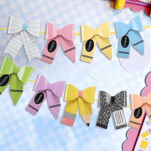 Pastel Bow Classroom Decor Paper Bow Bulletin Board End of Year Classroom Door Decor Pencil Crayon Coquette Teacher Banner for Bulletin Board Graduation Chalkboard Decors(54 Pcs,Pastel) in Saudi Arabia