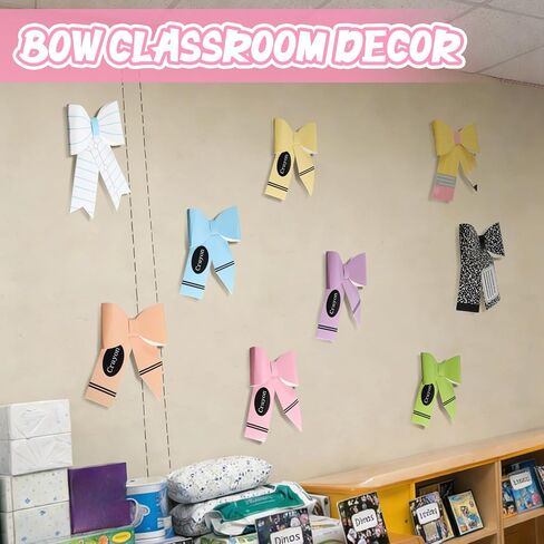 Pastel Bow Classroom Decor Paper Bow Bulletin Board End of Year Classroom Door Decor Pencil Crayon Coquette Teacher Banner for Bulletin Board Graduation Chalkboard Decors(54 Pcs,Pastel) in Saudi Arabia