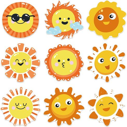 45 PCS Cute Sun Cutouts for Bulletin Board Decoration, Assorted Sun Shape Paper Cutouts Student Nameplates for Craft Spring Summer Back to School Party Classroom Office Decorations in Saudi Arabia