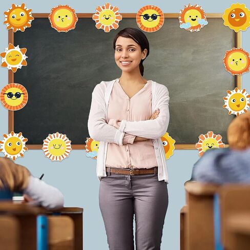 45 PCS Cute Sun Cutouts for Bulletin Board Decoration, Assorted Sun Shape Paper Cutouts Student Nameplates for Craft Spring Summer Back to School Party Classroom Office Decorations in Saudi Arabia