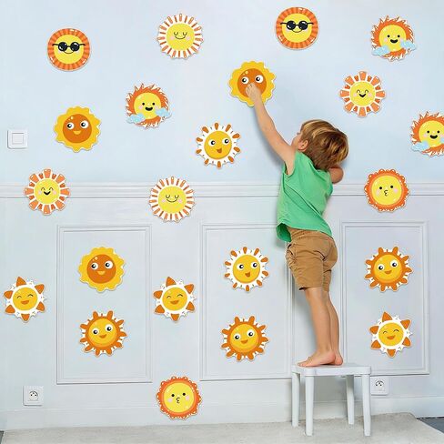 45 PCS Cute Sun Cutouts for Bulletin Board Decoration, Assorted Sun Shape Paper Cutouts Student Nameplates for Craft Spring Summer Back to School Party Classroom Office Decorations in Saudi Arabia