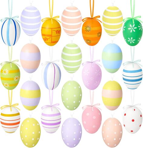 24 قطعة من زينة بيض عيد الفصح، زينة بلاستيكية لتعليق عيد الفصح للأشجار، بيض عيد الفصح للأماكن الداخلية والخارجية، بيض زخرفي ملون للحرف اليدوية والحفلات المدرسية والمكتب وديكور المنزل وهدايا عيد الفصح [JIstyle] in Kuwait