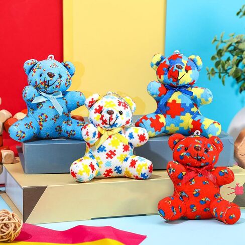 16 Pcs Autism Awareness Bears Bulk Blue Red Yellow Colorful Puzzle Heart Ribbon Bears Community Event Autism Awareness Day Gifts in Kuwait