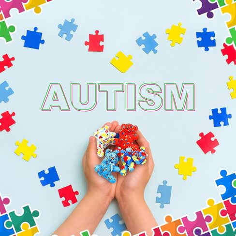 16 Pcs Autism Awareness Bears Bulk Blue Red Yellow Colorful Puzzle Heart Ribbon Bears Community Event Autism Awareness Day Gifts in Kuwait