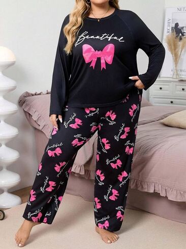 Women's Plus Size Causel Long Sleeve Pajama Set 2PCS Sleepwear Loungewear for Home Daily in Saudi Arabia
