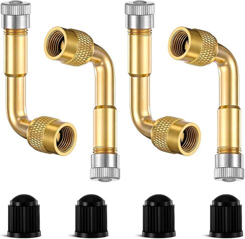 4 Pack Valve Stem Extension, 90 Degree Schrader Tire Valve Extension 90 Degree Universal Stem Extensions Brass Tire Extensions Adaptors for Dual Wheels Passenger Cars, Bicycles and Trailers in Kuwait