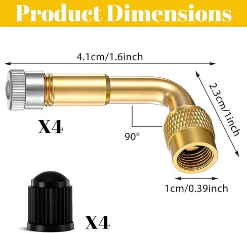 4 Pack Valve Stem Extension, 90 Degree Schrader Tire Valve Extension 90 Degree Universal Stem Extensions Brass Tire Extensions Adaptors for Dual Wheels Passenger Cars, Bicycles and Trailers in Kuwait