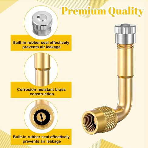 4 Pack Valve Stem Extension, 90 Degree Schrader Tire Valve Extension 90 Degree Universal Stem Extensions Brass Tire Extensions Adaptors for Dual Wheels Passenger Cars, Bicycles and Trailers in Kuwait