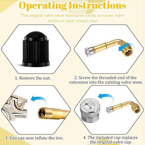 4 Pack Valve Stem Extension, 90 Degree Schrader Tire Valve Extension 90 Degree Universal Stem Extensions Brass Tire Extensions Adaptors for Dual Wheels Passenger Cars, Bicycles and Trailers in Kuwait