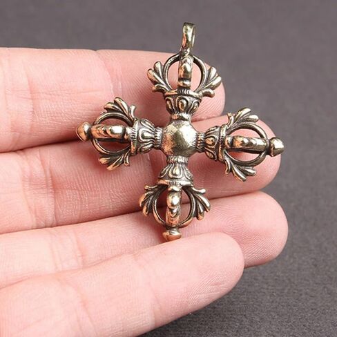 2Pcs Cross Vajra Brass Car Key Chain Pendant Buddhism Dharma Handmade Woven Lanyard Bodhi Beads Motorcycle Keychain Rope Hangings in Saudi Arabia