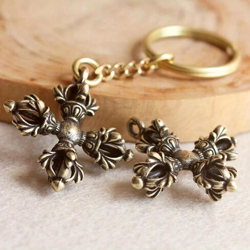 2Pcs Cross Vajra Brass Car Key Chain Pendant Buddhism Dharma Handmade Woven Lanyard Bodhi Beads Motorcycle Keychain Rope Hangings in Saudi Arabia
