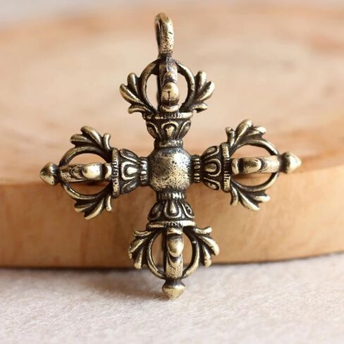 2Pcs Cross Vajra Brass Car Key Chain Pendant Buddhism Dharma Handmade Woven Lanyard Bodhi Beads Motorcycle Keychain Rope Hangings in Saudi Arabia
