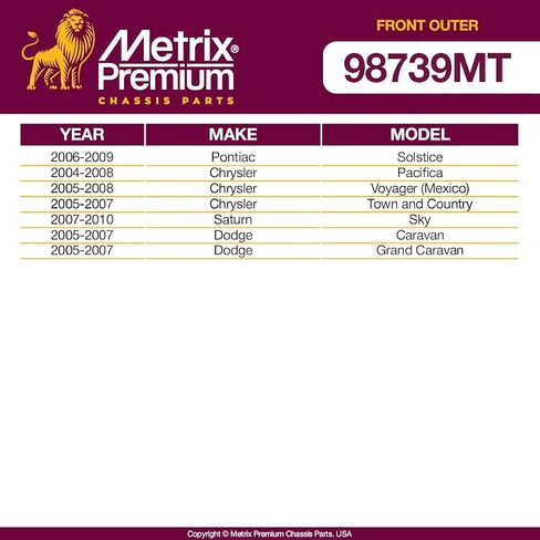 أجزاء الهيكل الفاخرة من Metrix - قطعتان من مجموعة نهاية قضيب الربط الخارجي الأمامي تناسب 06-09 بونتياك سولستيس، 04-08 كرايسلر باسيفيكا، 05-07 تاون آند كانتري، 07-10 ساترن سكاي، 05 دودج كارافان، ES3614 صنع في أوروبا in Saudi Arabia