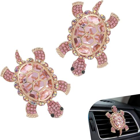 2 PCS Turtle Car Air Vent Clips, Bling Rhinestone 3D Sea Turtle Diffuser, Alloy Anti-rust AC Straight Outlet Decoration Clip, Ocean-themed Interior Accessory for Women Girls (Blue) in Kuwait