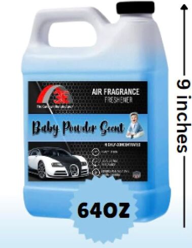 Air Freshener Baby Powder Scent and Odor Eliminator Premium Smell Fragrance Professional Car Wash & Detailer Grade Half Gallon (64 oz) USA Made in Kuwait
