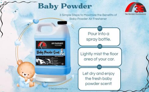 Air Freshener Baby Powder Scent and Odor Eliminator Premium Smell Fragrance Professional Car Wash & Detailer Grade Half Gallon (64 oz) USA Made in Kuwait