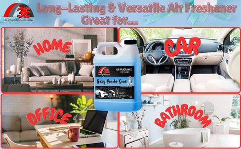 Air Freshener Baby Powder Scent and Odor Eliminator Premium Smell Fragrance Professional Car Wash & Detailer Grade Half Gallon (64 oz) USA Made in Kuwait