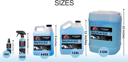 Air Freshener Baby Powder Scent and Odor Eliminator Premium Smell Fragrance Professional Car Wash & Detailer Grade Half Gallon (64 oz) USA Made in Kuwait