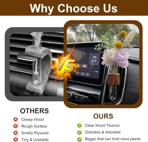 2 Pcs Round Car Propagation Vase Vent Clip Mini Car Flower Vase Clip Holder Car Vase Vent Clip Plant Holder with Glass Tube Car Interior Decor for Women in Saudi Arabia