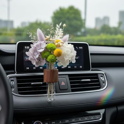 2 Pcs Round Car Propagation Vase Vent Clip Mini Car Flower Vase Clip Holder Car Vase Vent Clip Plant Holder with Glass Tube Car Interior Decor for Women in Saudi Arabia
