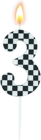 Racing Cars Themed Birthday Candle, Checkered Flag Number 3 Candle, Birthday Decorations Black & White Cake Topper for Boys Racing Cars Themed Birthday Party Decorations(Number 3) in Saudi Arabia