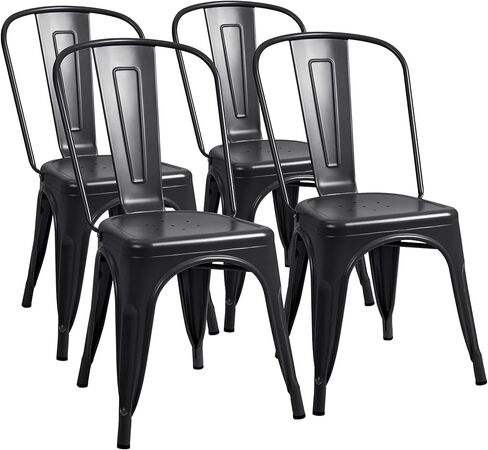 Furmax Metal Dining Chair Indoor-Outdoor Use Stackable Classic Trattoria Chair Chic Dining Bistro Cafe Side Metal Chairs Set of 4 (Black) in Kuwait
