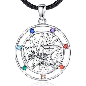 Vito Sterling Silver Tetragrammaton Necklace for Women Men, Tetragramaton Amuleto de lata 925 Necklaces Chakra Pentagram Pendant Jewelry, 24" in Kuwait