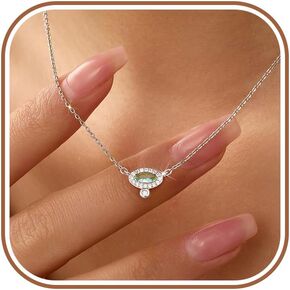 SUYACS 925 Sterling Silver Marquise Cubic Zirconia Necklaces for Women Dainty 14k Gold Plated Solitaire Blue Eye Shaped Crystal Diamond Pendant Necklace Rhinestone Chain Jewelry Gifts for Mom in Kuwait