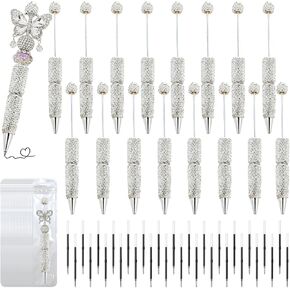48 Pcs DIY Diamond Beadable Pen Kit - 16 Plastic Rhinestone Beaded Pens Bulk with Refills & Bags - Beaded Pen Kit for Students & Teachers – School Projects, Office Gifts (Multicolor) in Kuwait