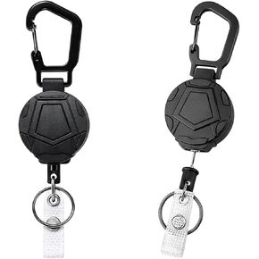 Retractable Keychain, Heavy Duty Badge Reels with Secure Carabiner Clip, Professional Access Solution for Maintenance Engineers and Outdoor Activities, Black 2-Pack in Kuwait