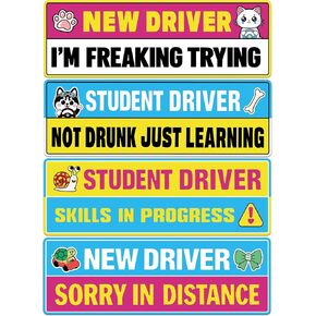 4PCS Student Driver Magnet for Car, New Driver Magnet for Car, Reusable Removable Safety Rookie Attention Driver Stickers 9.8 x 3.4 inch (Style2) in Kuwait
