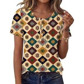 Rapbin Short Sleeve Shirts for Women Pleated Crewneck Cute Blouses Dressy Casual Elegant Tops Loose peasant Summer T-Shirts in Kuwait