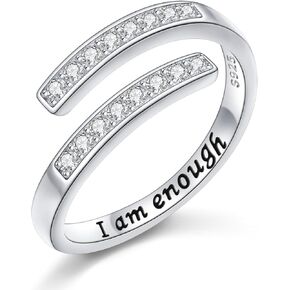 S925 Sterling Silver Inspirational Ring I Am Enough Adjustable Ring Women Gifts in Kuwait