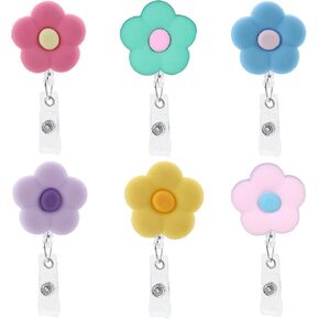 6Pcs Cute Flower Badge Holders, Colorful ID Badge Reel with 24 inch Retractable Clip for Nurse CNA Doctor in Kuwait