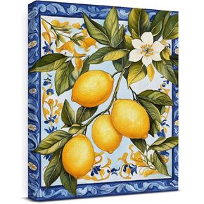 Vintage Lemon Canvas Wall Art Italian Maiolica Tile Lemons Print Poster Framed Picture Painting for Home Living Room Bedroom Decor 8x10 Inch in Saudi Arabia