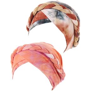 2pcs Chemo Cancer Turbans for Women Braid Turban Cap Headwrap Head Scarf Beanie Cap in Kuwait