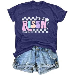 SFHFY Easter Shirt for Women: He is Risen T-Shirt Christian Religious Tee Casual Faith Bible Verse Tops in Kuwait