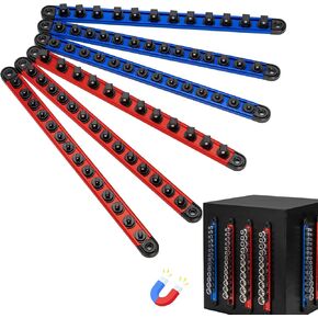 6PC Magnetic Socket Organizer Set, 1/2" 3/8" 1/4" Drive Aluminum Alloy Socket Holder with Removable Socket Clips for Quick Customization, Socket Rail for Tool Box Drawer in Kuwait