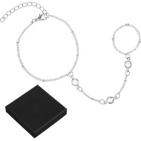 سوار رقيق بحلقة إصبع رائعة، سوار سلسلة يد فضي للنساء، سوار سلسلة يد بحلقة فضية، عصري مطلي بالذهب غير مشوه، إكسسوارات مجوهرات للنساء in Kuwait